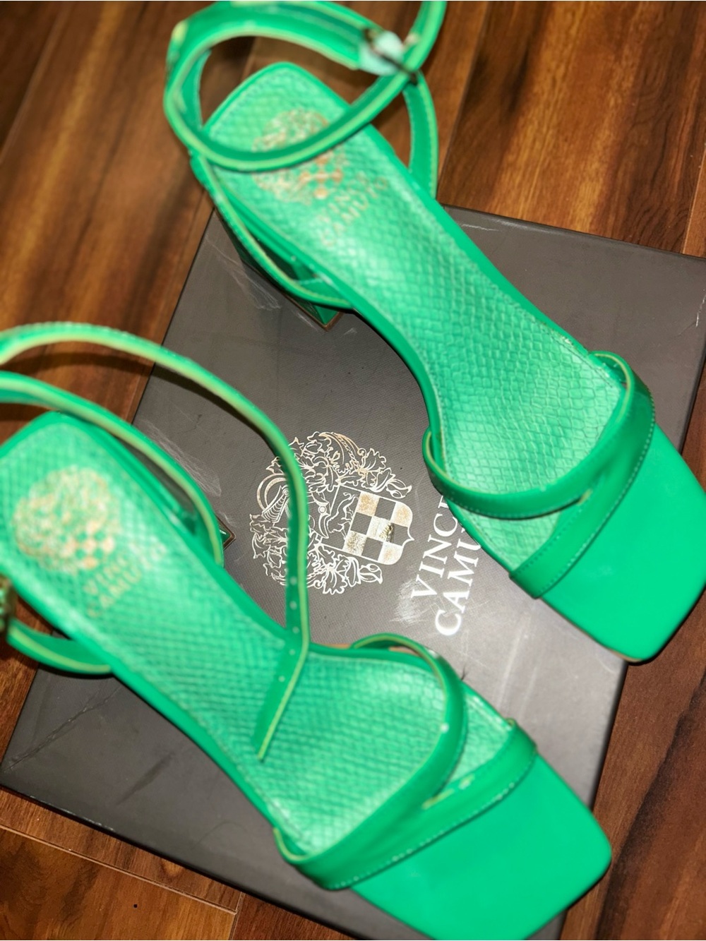 Vince Camuto Emerald Green Strappy Block Heel Sandals